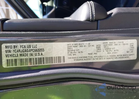 2023 Jeep Grand Cherokee Altitude 4X2 из США, поврежденный, VIN 1C4RJGAG4PC663203